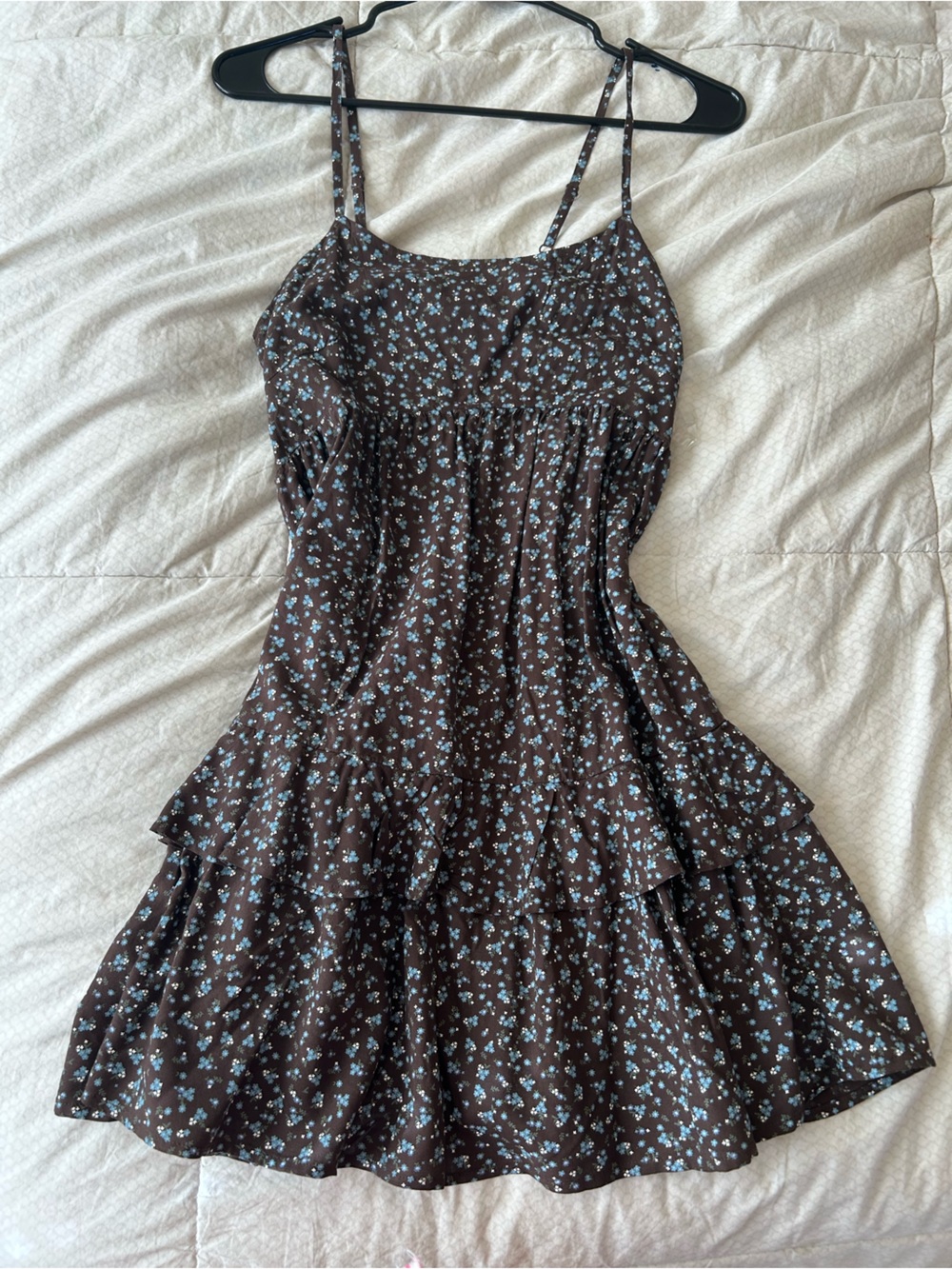 Brown Mini Dress with Light Blue Floral Print